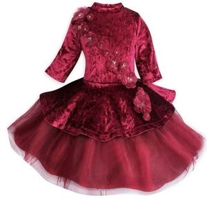 Disney Store Belle Red Velvet Holiday Special Dress Costume Beauty & Beast Sz 3